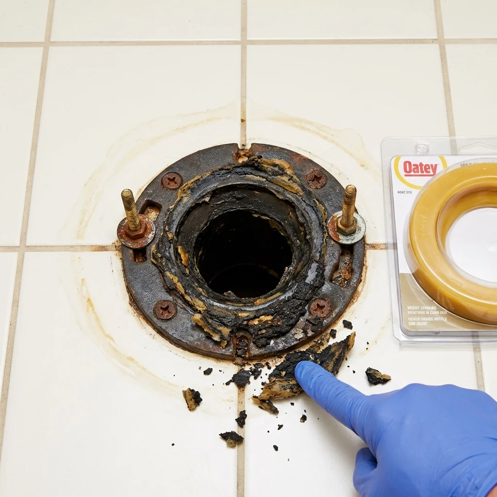 Failed wax ring showing water seepage at the base of a toilet in a Passaic, NJ home